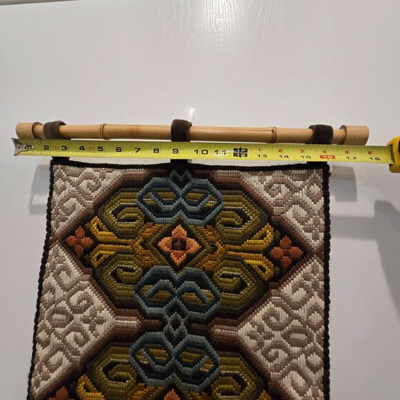 Vintage Swedish Folk Ark Handmade Woven Wool Wall Hanging with Bamboo Rod - Picture 9 of 16